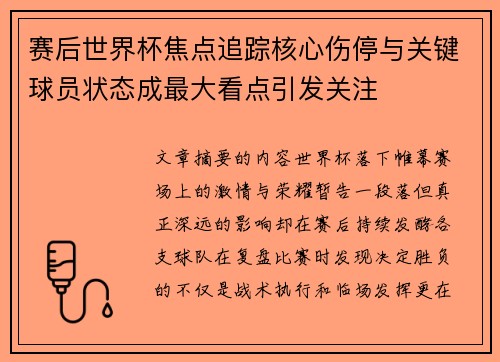 赛后世界杯焦点追踪核心伤停与关键球员状态成最大看点引发关注